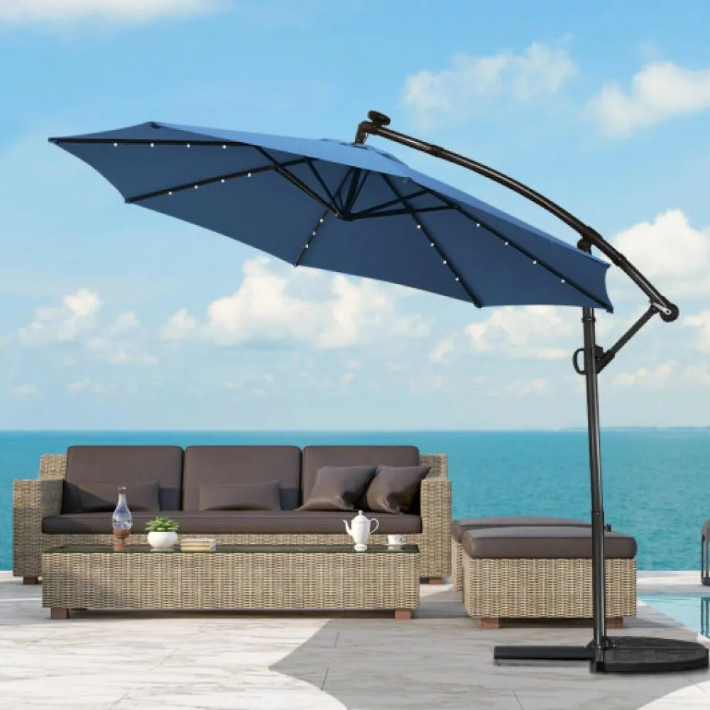 10 ft 360Â° Rotation Solar Powered LED Patio Offset Umbrella without Weight Base-Dark Red