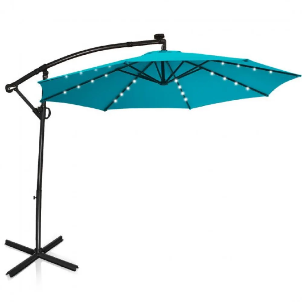 10 ft 360Â° Rotation Solar Powered LED Patio Offset Umbrella without Weight Base-Dark Red