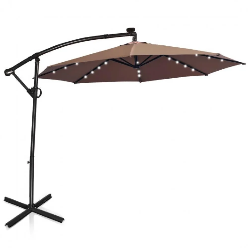 10 ft 360Â° Rotation Solar Powered LED Patio Offset Umbrella without Weight Base-Dark Red