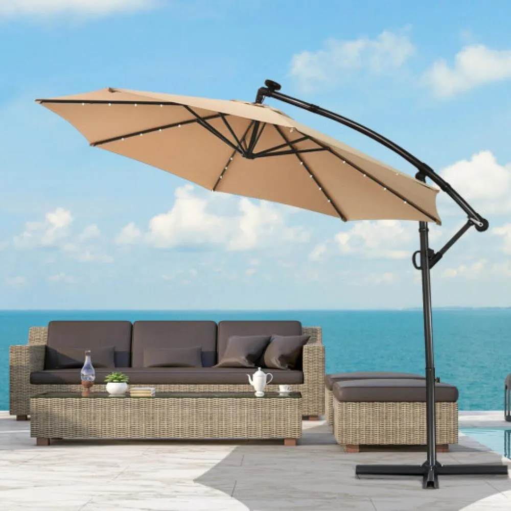 10 ft 360Â° Rotation Solar Powered LED Patio Offset Umbrella without Weight Base-Dark Red