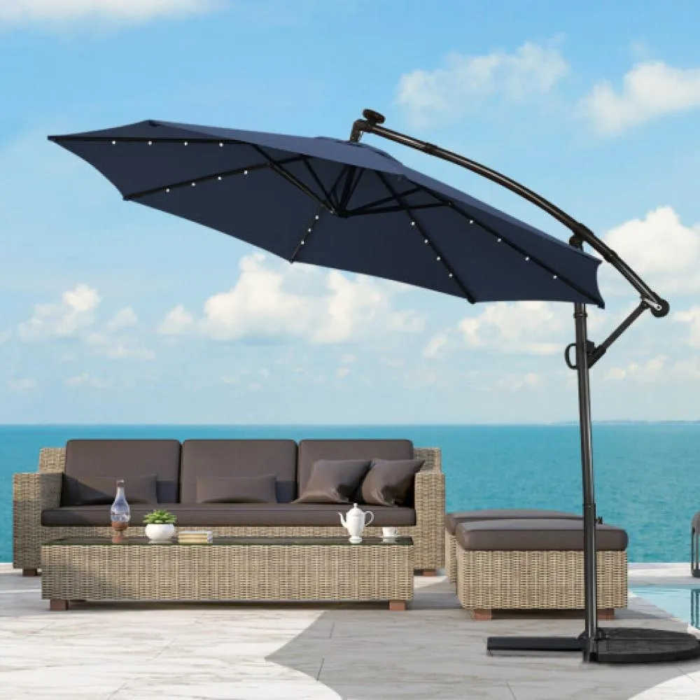 10 ft 360Â° Rotation Solar Powered LED Patio Offset Umbrella without Weight Base-Dark Red