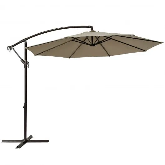 10 Ft Patio Offset Hanging Umbrella with Easy Tilt Adjustment-Tan