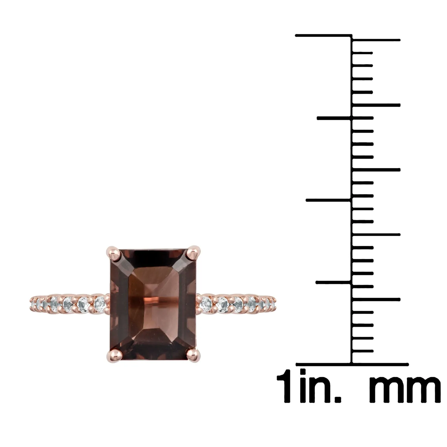 10k Rose Gold Emerald-Cut Smoky Quartz and White Topaz Ring