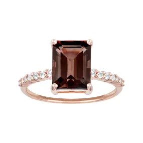 10k Rose Gold Emerald-Cut Smoky Quartz and White Topaz Ring