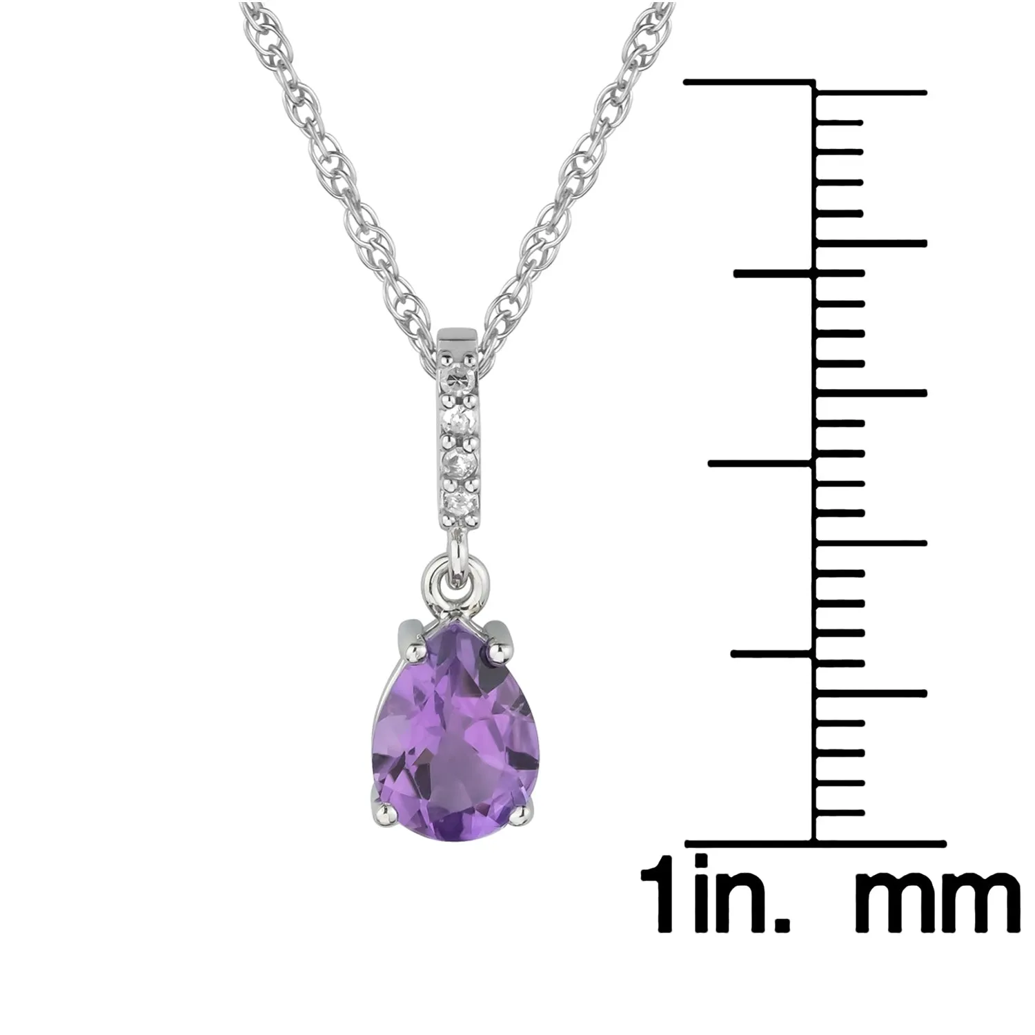 10k White Gold Genuine Pear-Shape Amethyst and Diamond Drop Pendant Necklace