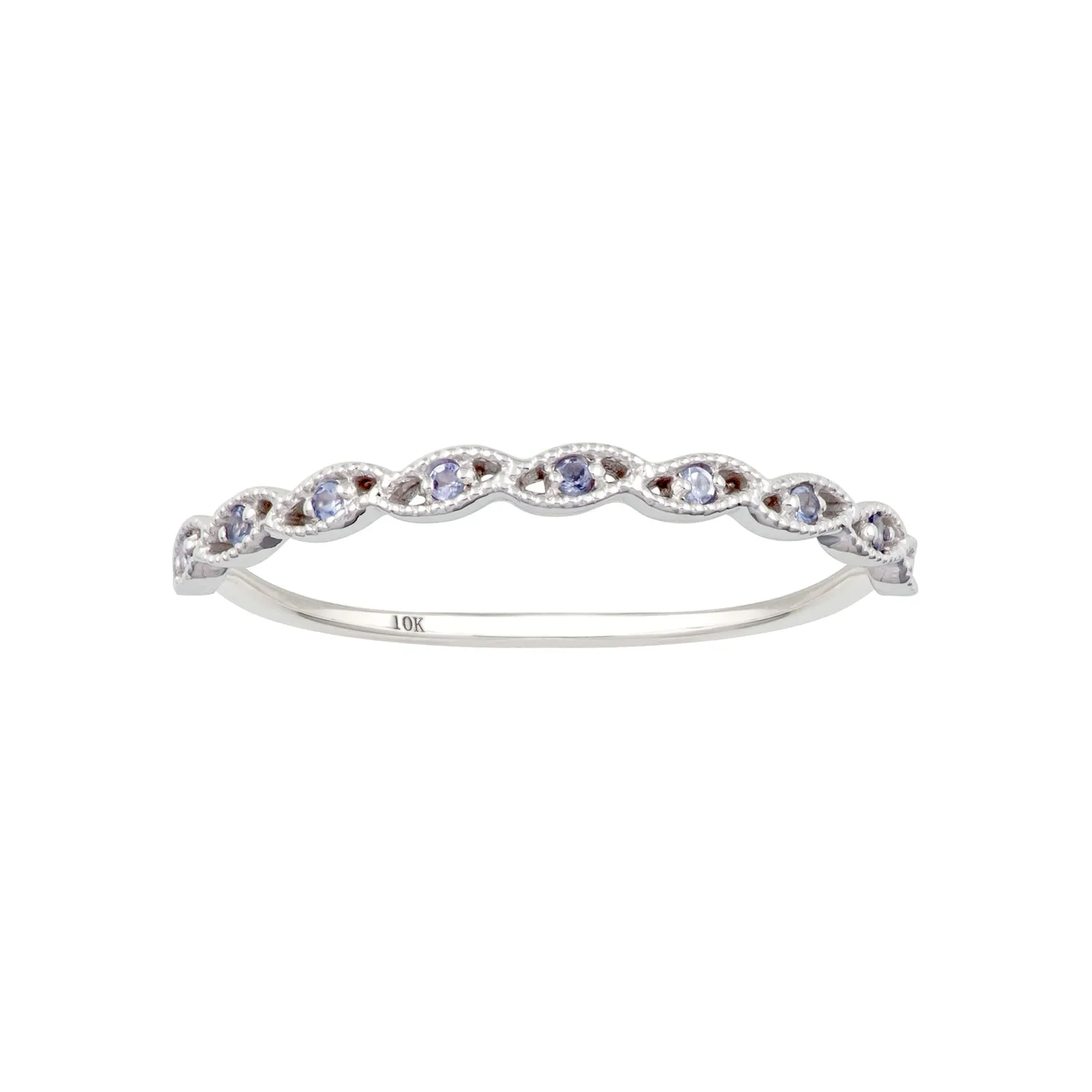 10k White Gold Genuine Round Tanzanite Stackable Twist Band