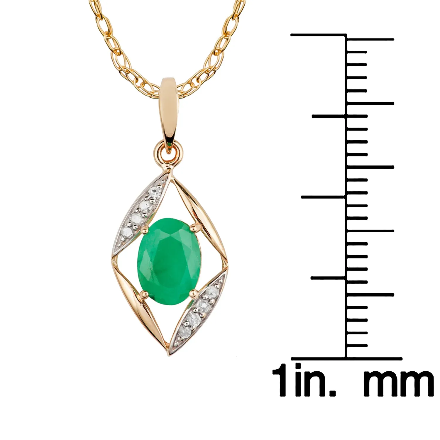 10k Yellow Gold Genuine Oval Emerald and Diamond Pendant Necklace