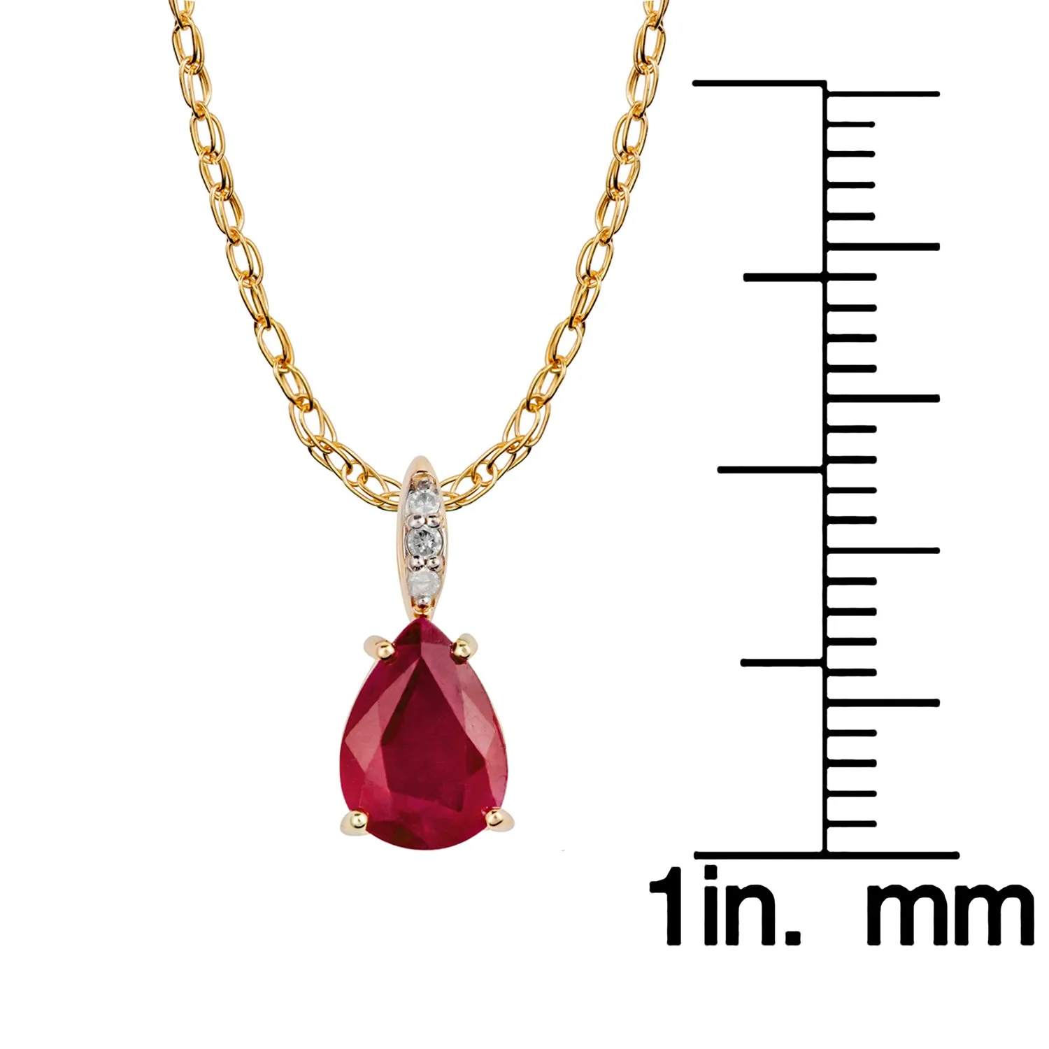10k Yellow Gold Genuine Pear-Shape Ruby and Diamond Teardrop Pendant Necklace