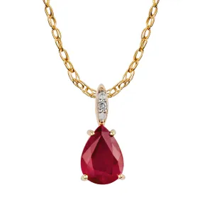 10k Yellow Gold Genuine Pear-Shape Ruby and Diamond Teardrop Pendant Necklace