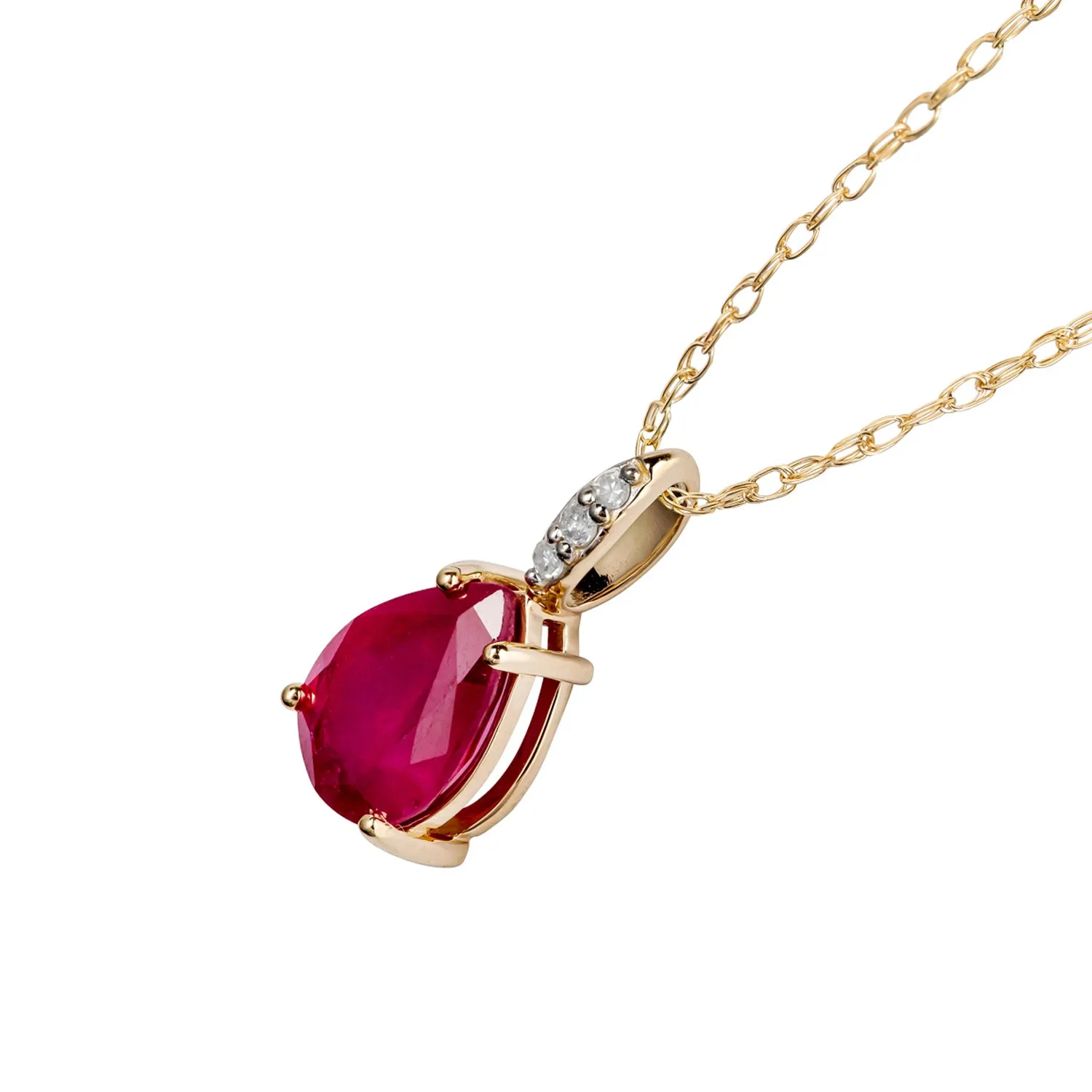 10k Yellow Gold Genuine Pear-Shape Ruby and Diamond Teardrop Pendant Necklace