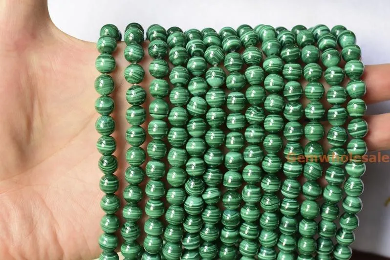 15.5“ AAA 8mm Genuine natural malachite round beads,Green gemstone