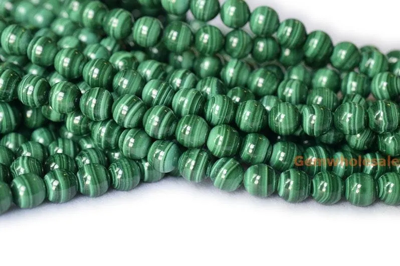 15.5“ AAA 8mm Genuine natural malachite round beads,Green gemstone