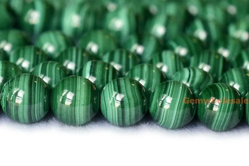 15.5“ AAA 8mm Genuine natural malachite round beads,Green gemstone