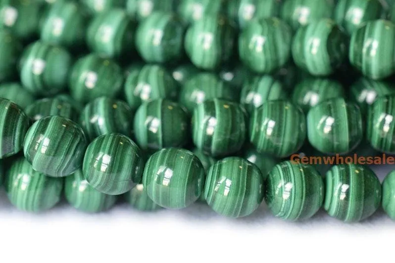 15.5“ AAA 8mm Genuine natural malachite round beads,Green gemstone