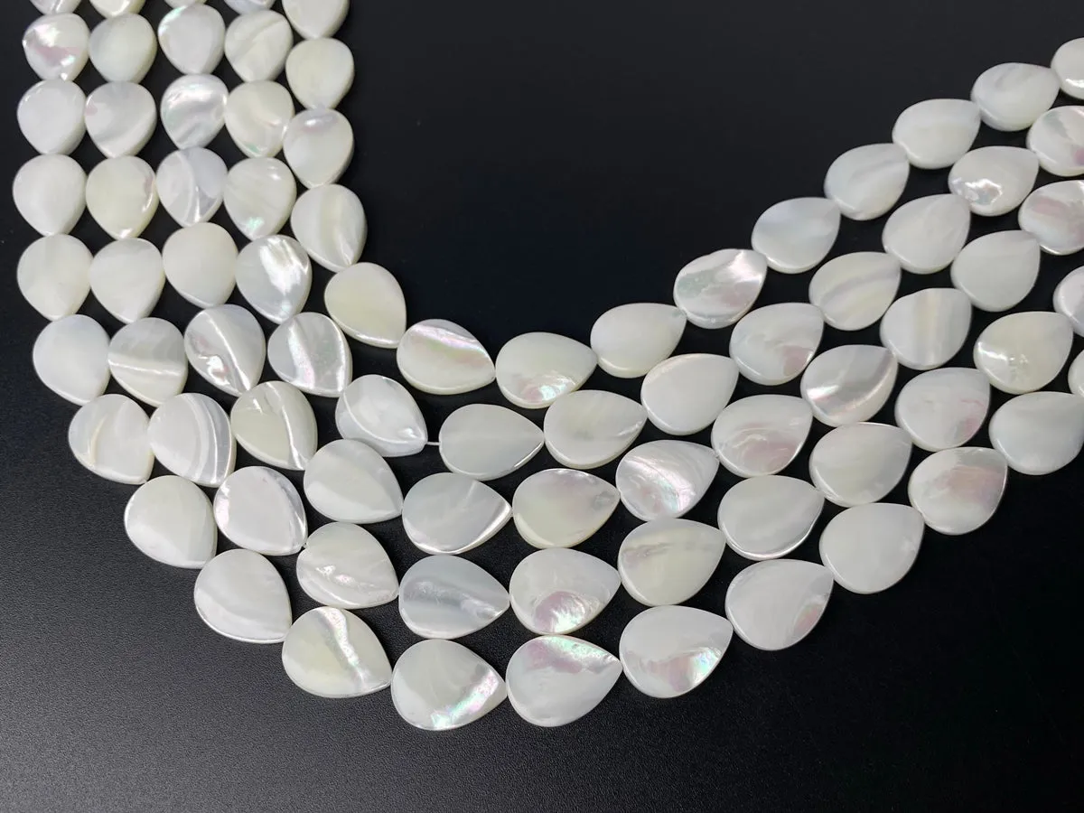 15.5" 13x18mm Natural white mother of pearl(MOP) flat teardrop beads