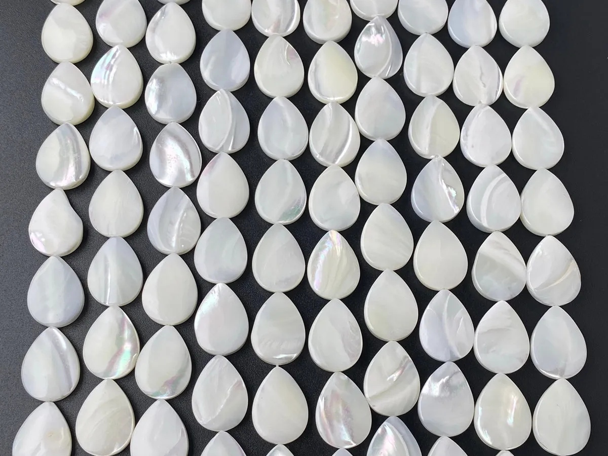 15.5" 13x18mm Natural white mother of pearl(MOP) flat teardrop beads