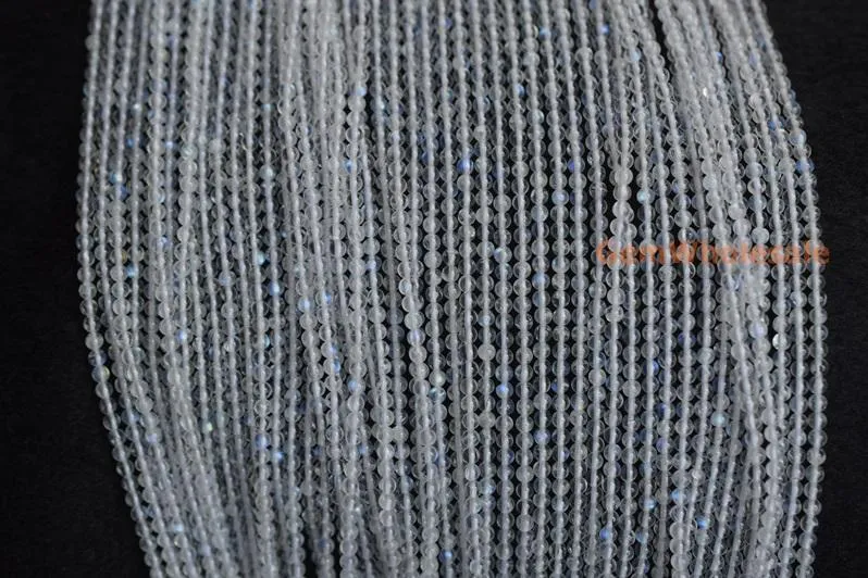 15.5" 2mm AA natural White blue Rainbow Moonstone round beads