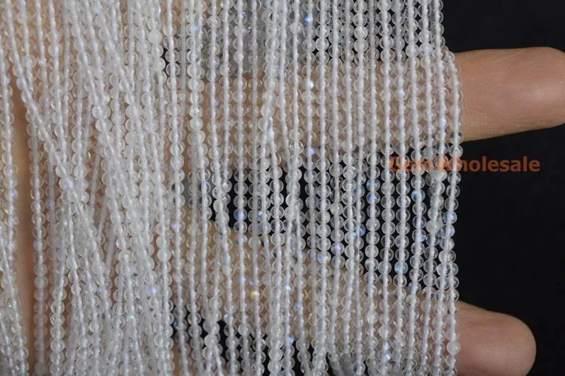 15.5" 2mm AA natural White blue Rainbow Moonstone round beads