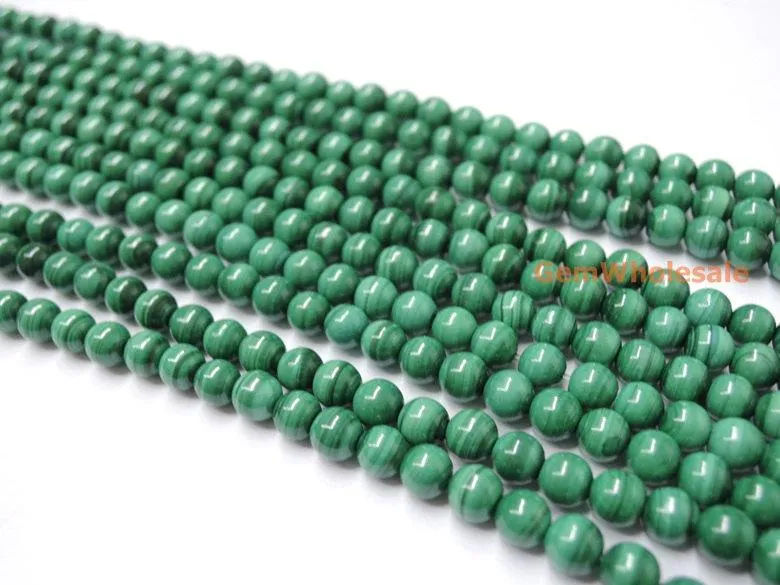 15.5" 4mm Natural green malachite stone round beads AA