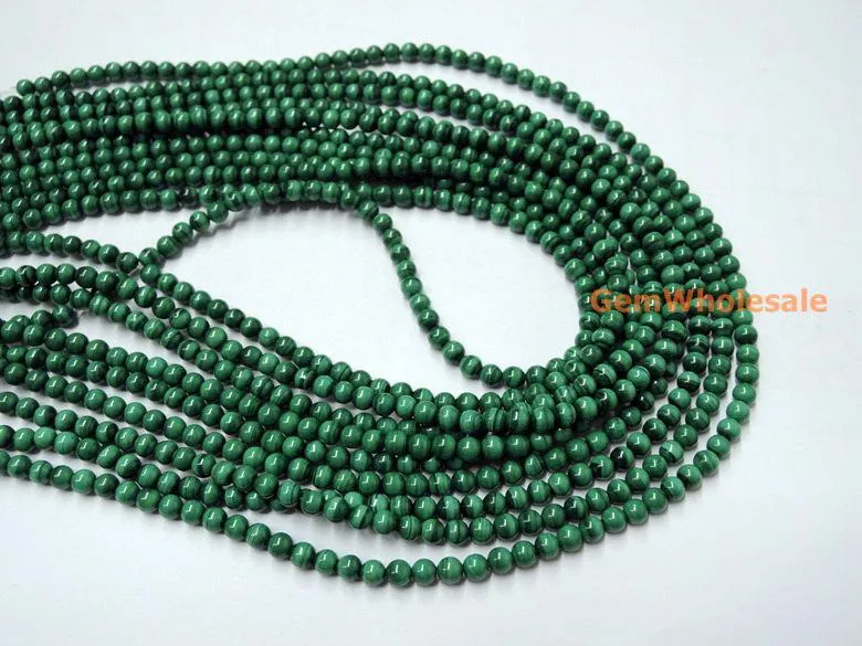 15.5" 4mm Natural green malachite stone round beads AA