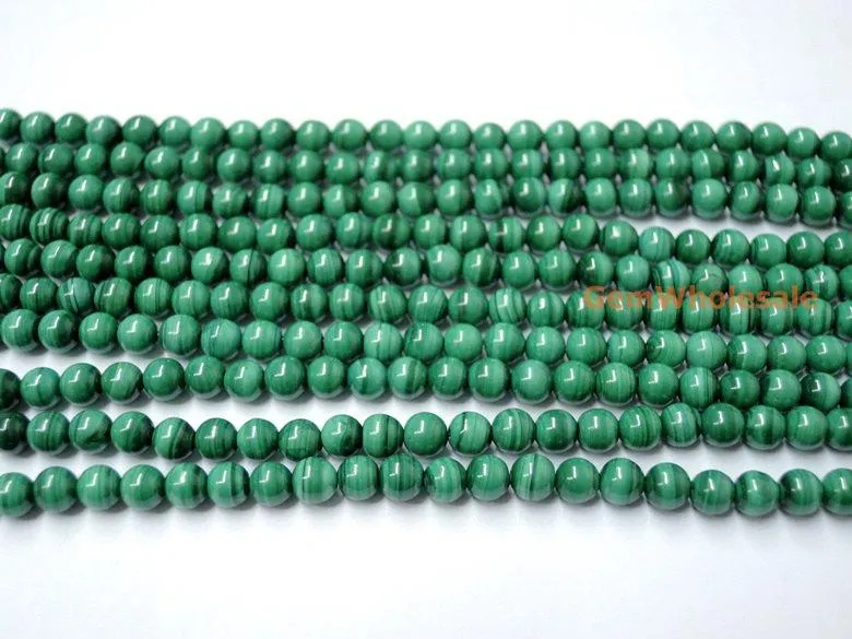 15.5" 4mm Natural green malachite stone round beads AA