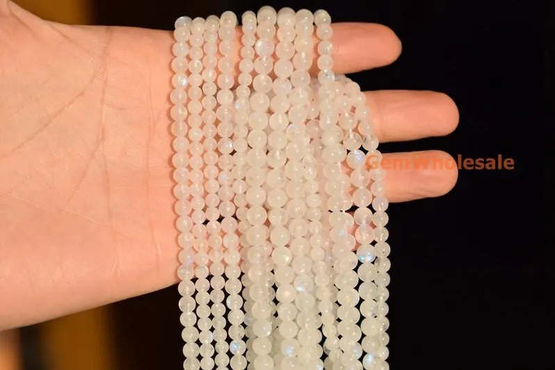 15.5" 4mm/5mm natural white blue Moonstone round beads