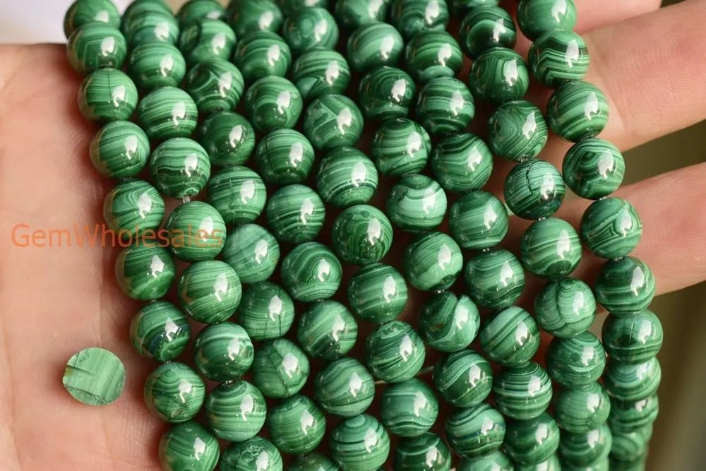 15.5" 8mm Genuine natural malachite round beads,Green gemstone,DIY beads supply A