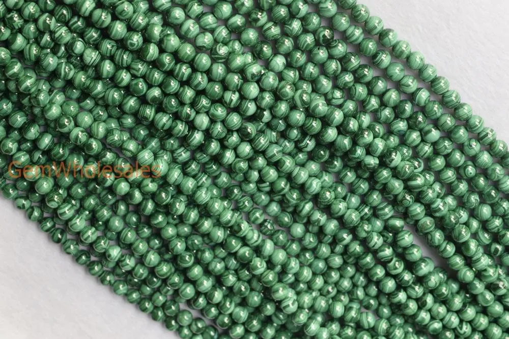 15.5" 8mm Genuine natural malachite round beads,Green gemstone,DIY beads supply A