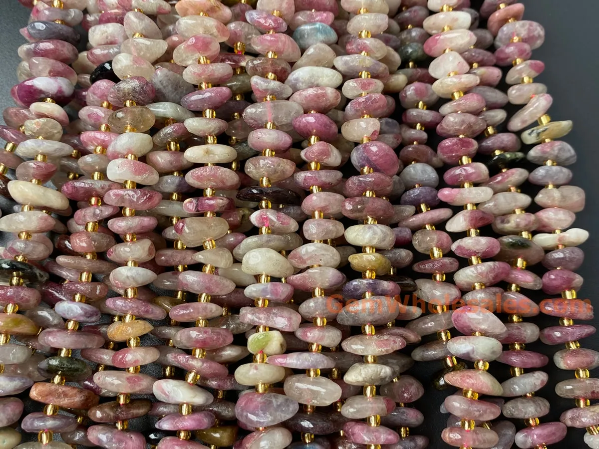 15.5" 8x10mm Natural pink tourmaline nuggets chips beads