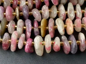 15.5" 8x10mm Natural pink tourmaline nuggets chips beads