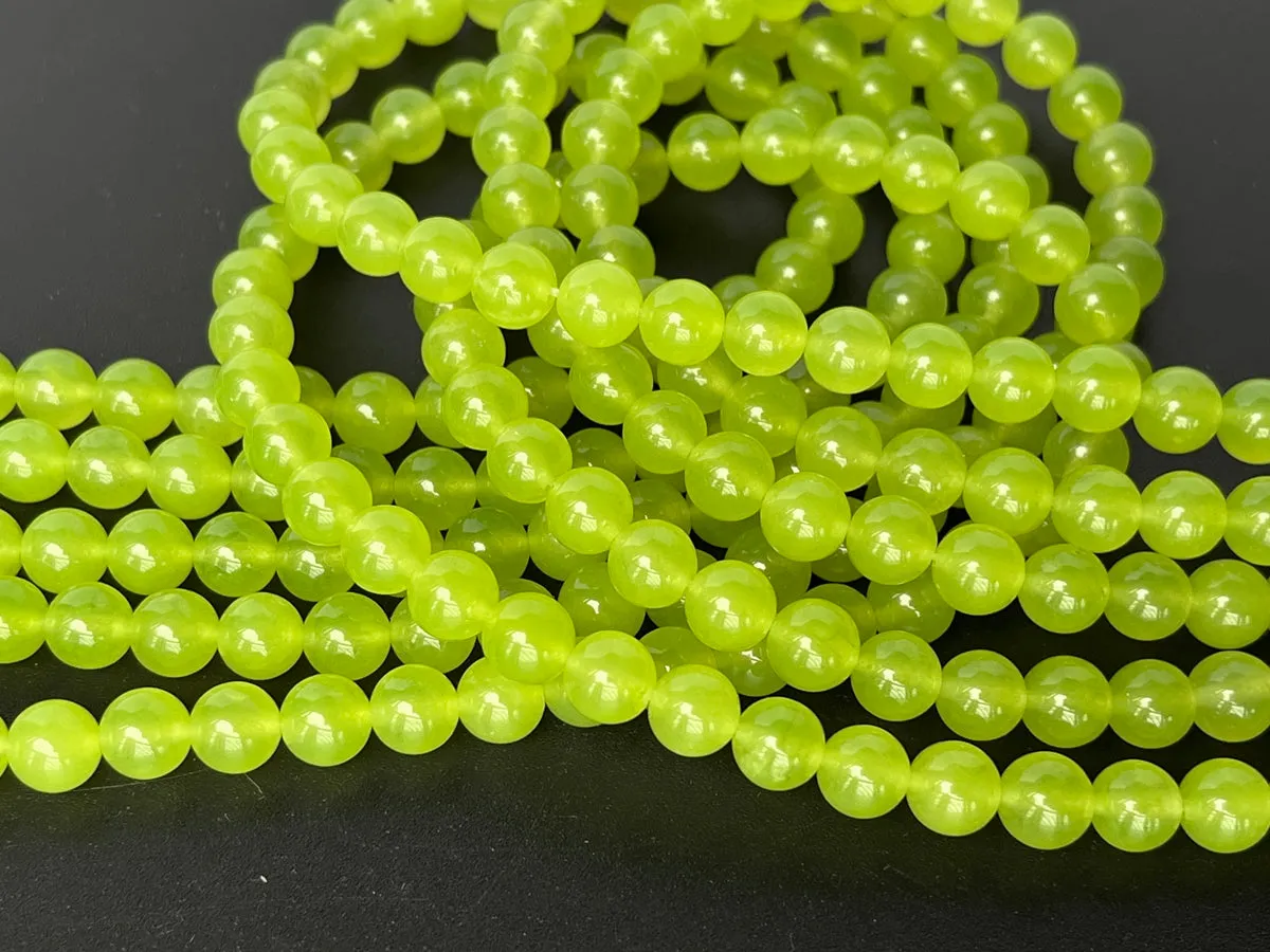 15" 8mm/10mm Light yellow green Malaysian jade Round beads