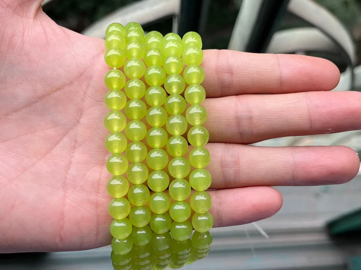 15" 8mm/10mm Light yellow green Malaysian jade Round beads