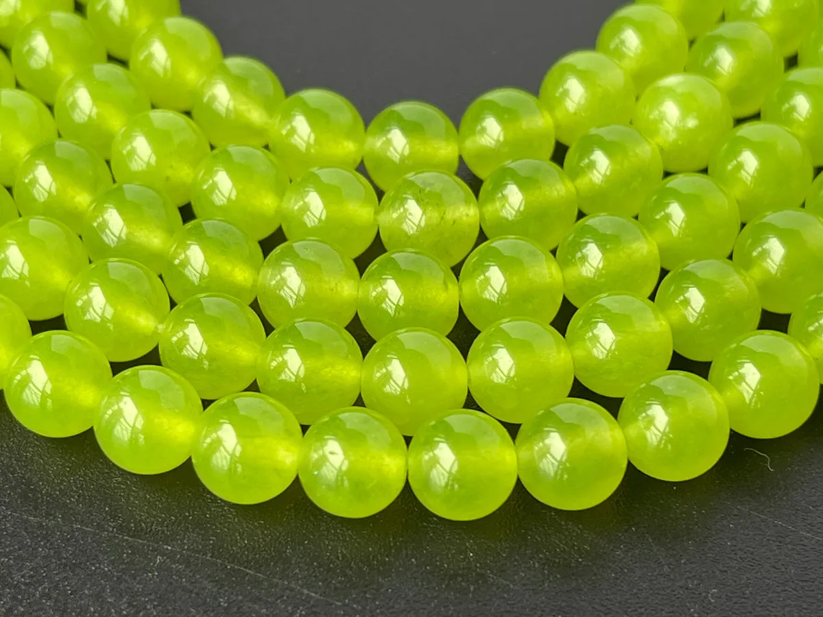 15" 8mm/10mm Light yellow green Malaysian jade Round beads