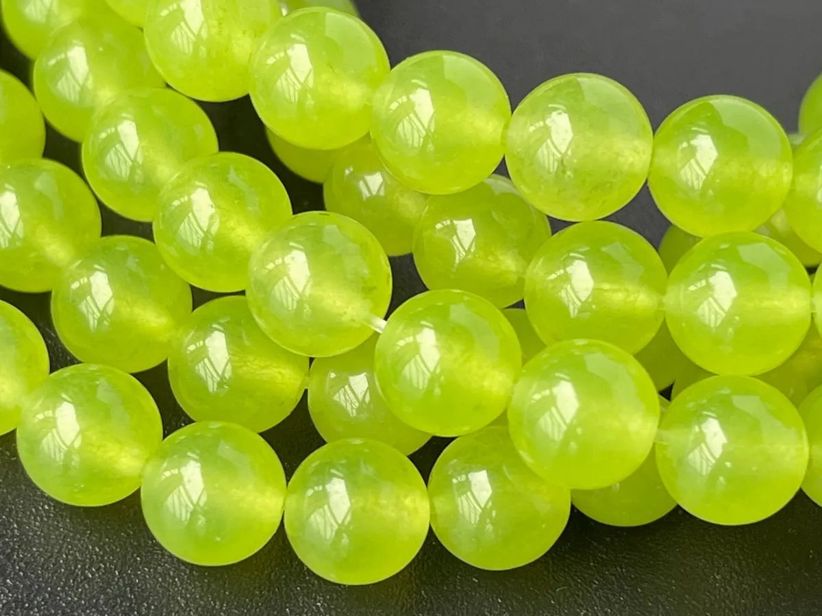 15" 8mm/10mm Light yellow green Malaysian jade Round beads