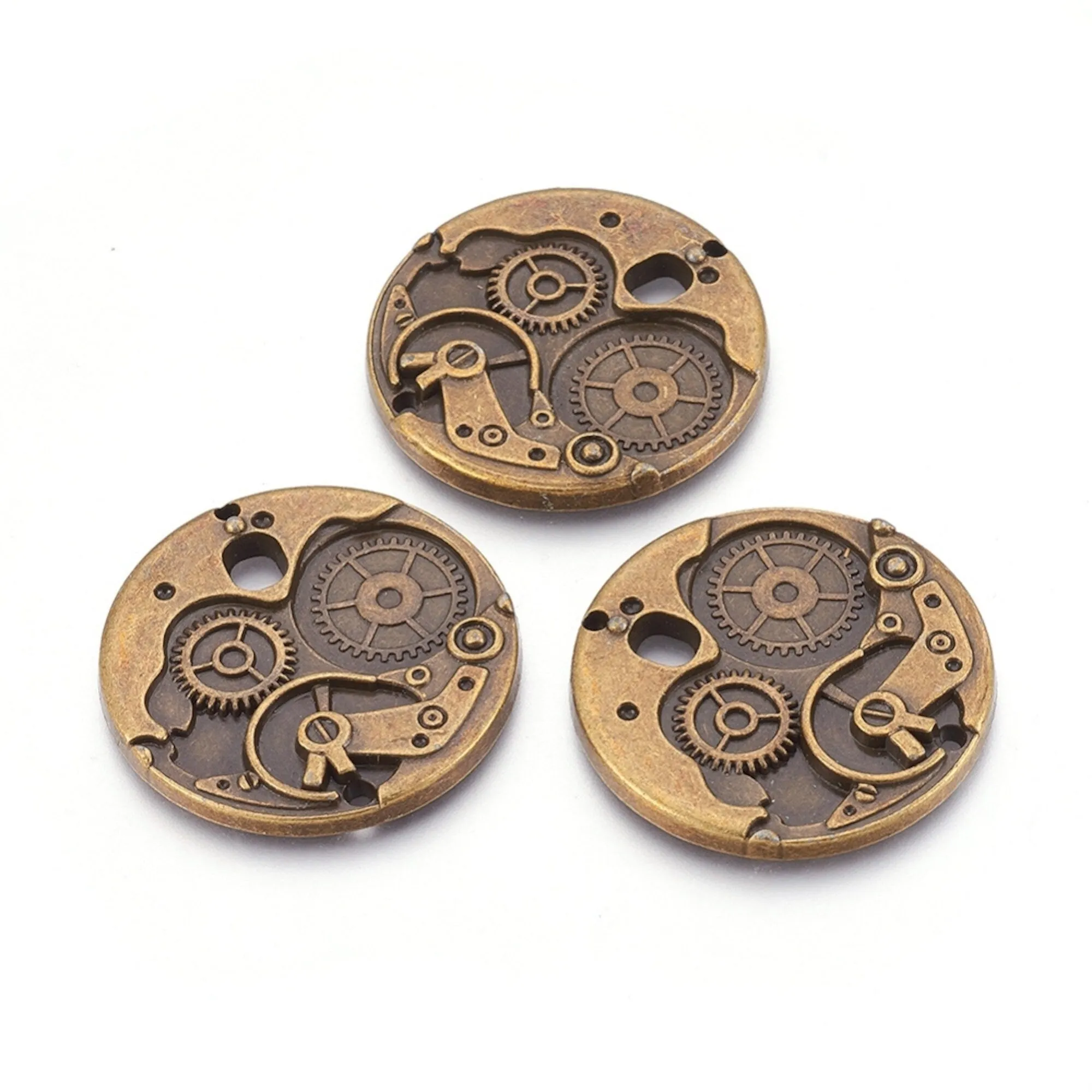 38mm Steampunk Watch CogWheel Charms or pendants, Watch works, Antique Gold or Silver, Pack of 3