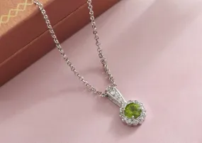 5mm Natural Peridot Halo Pendant Necklace in Sterling Silver