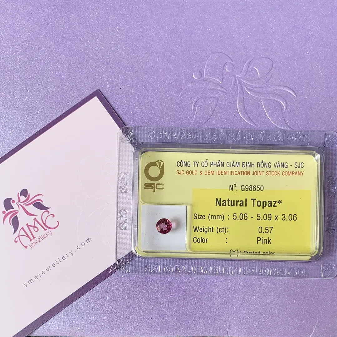 5mm Pink Topaz Halo Earrings in 14K Yellow Gold