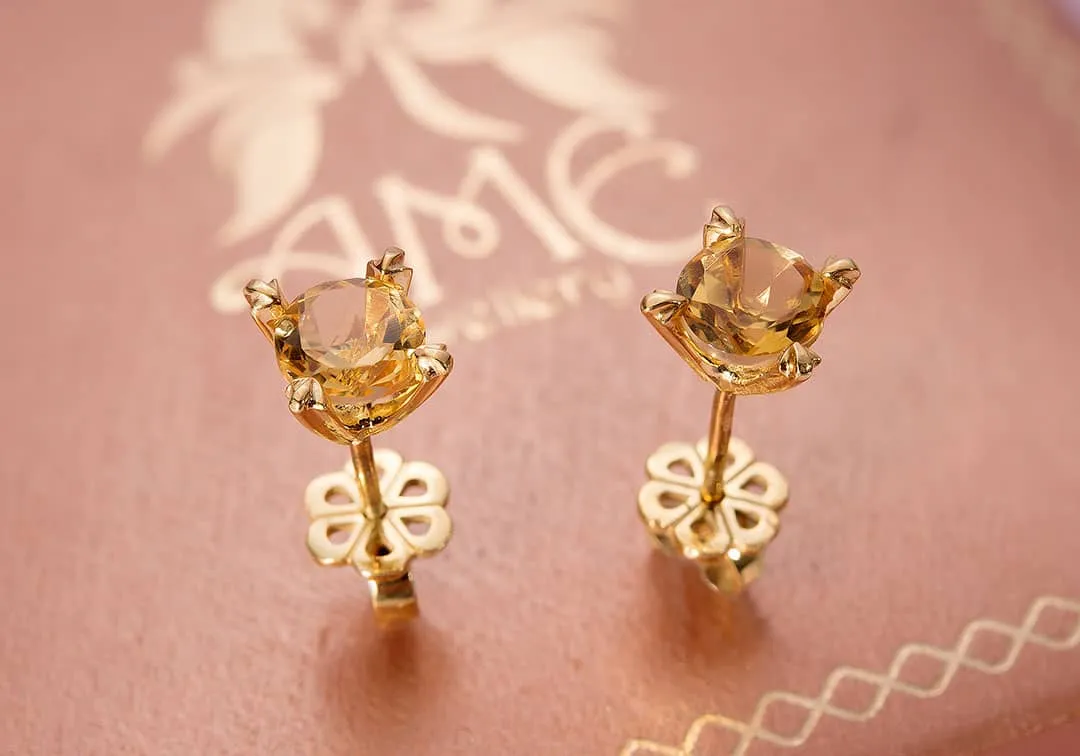 6mm Citrine 4-Prong Earrings in 14K Yellow Gold