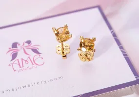 6mm Citrine 4-Prong Earrings in 14K Yellow Gold