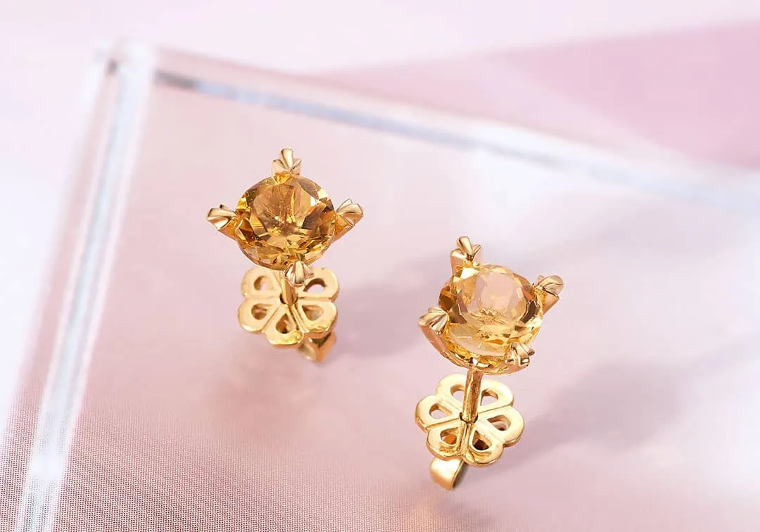 6mm Citrine 4-Prong Earrings in 14K Yellow Gold