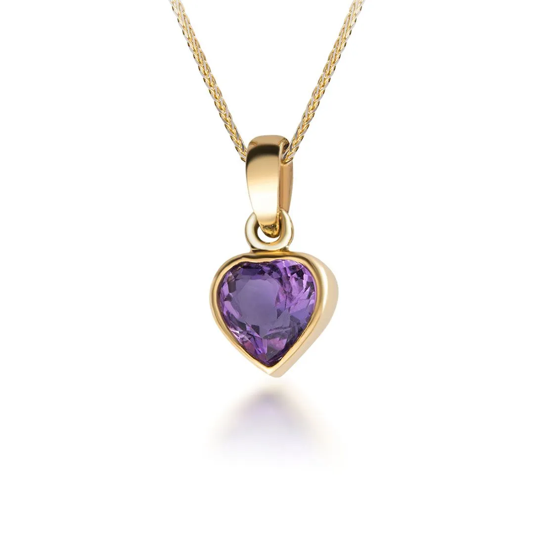 6mm Heart-cut Amethyst Bezel Pendant Necklace in 14K Yellow Gold
