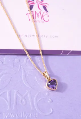 6mm Heart-cut Amethyst Bezel Pendant Necklace in 14K Yellow Gold