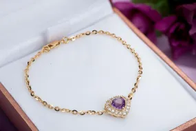 6mm Heart-cut Amethyst Halo Bracelet in 14K Yellow Gold