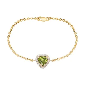 6mm Heart-cut Peridot Halo Bracelet in 14K Yellow Gold