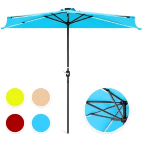 8.5ft Outdoor Solar LED Strip Lighted Half Patio Umbrella w/ Hand Crank