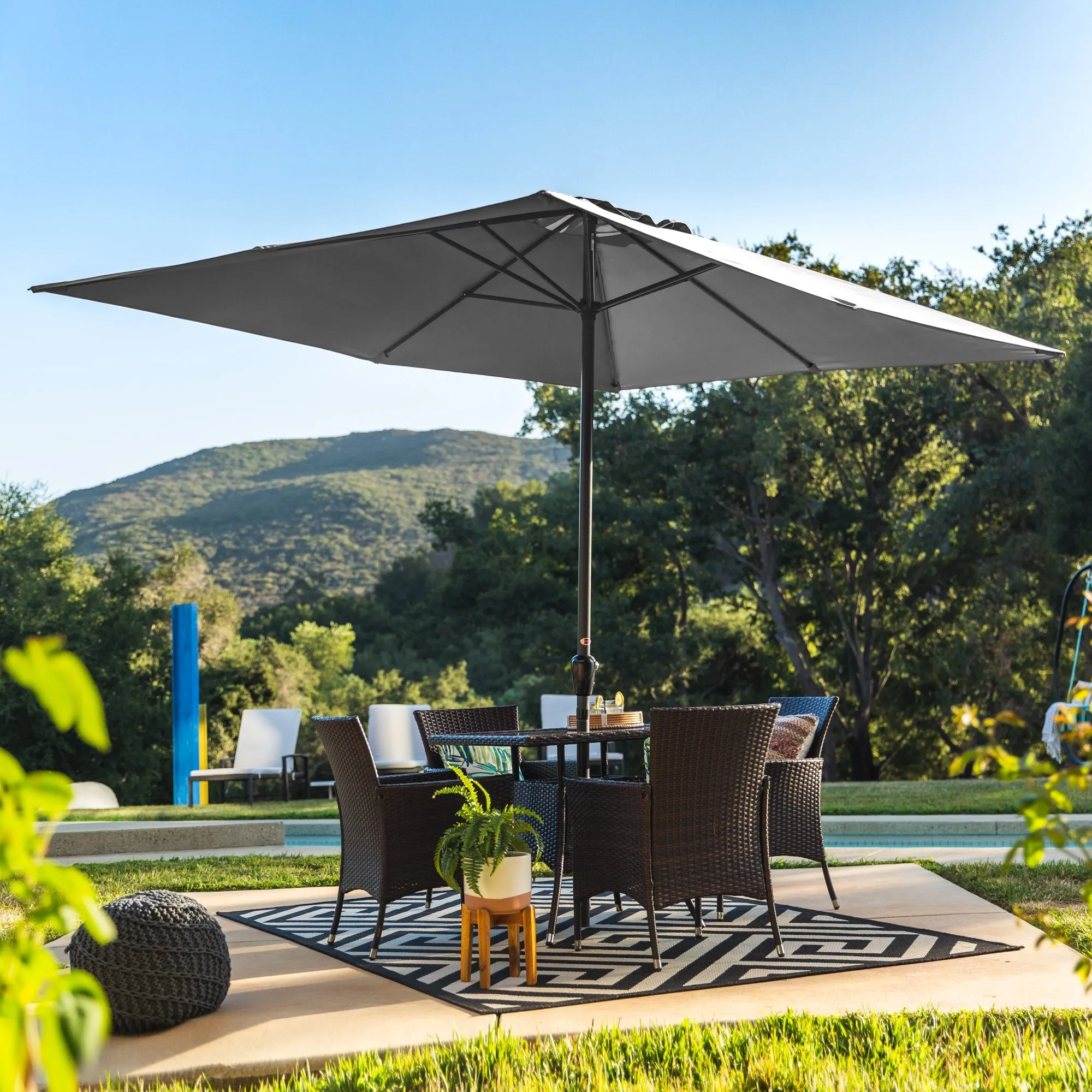 8x11ft Rectangular Patio Umbrella w/ Easy Crank, UV-Resistant Fabric