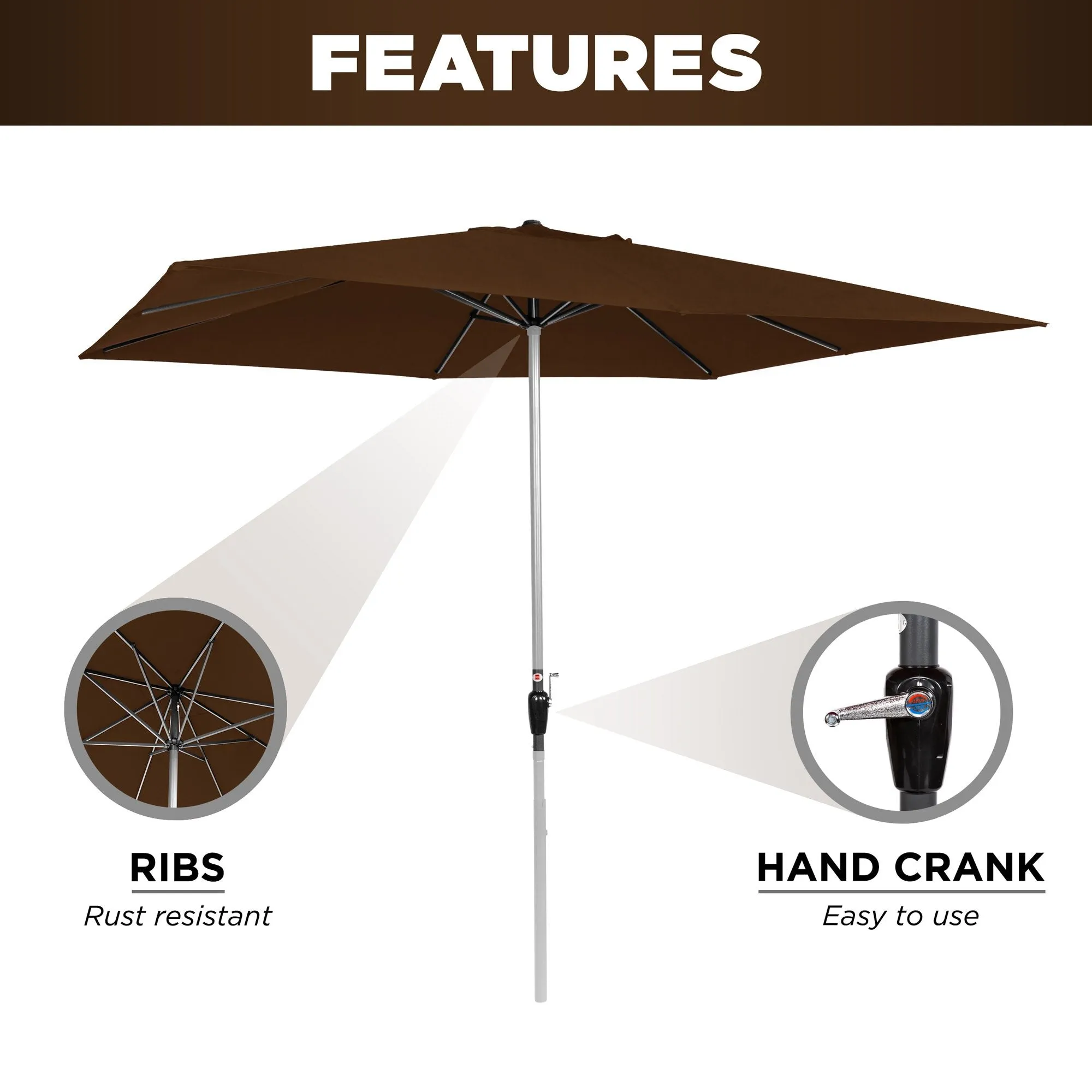 8x11ft Rectangular Patio Umbrella w/ Easy Crank, UV-Resistant Fabric