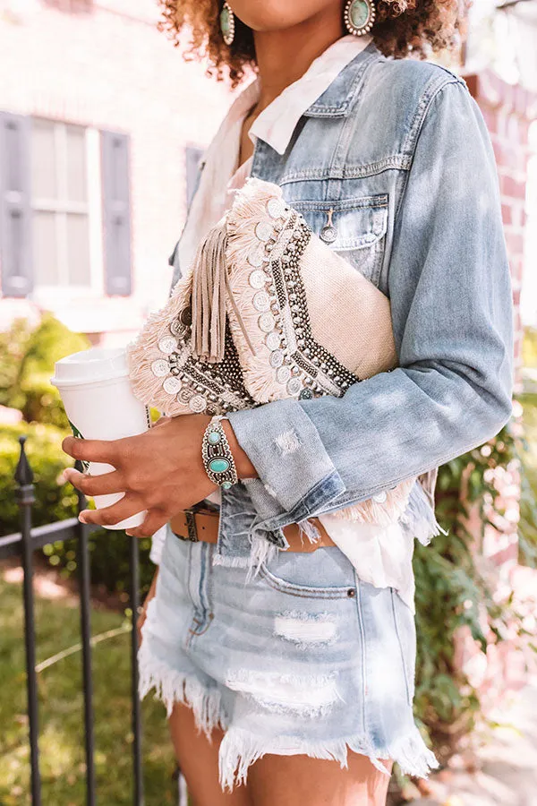 All The Way Embellished Clutch In Ivory