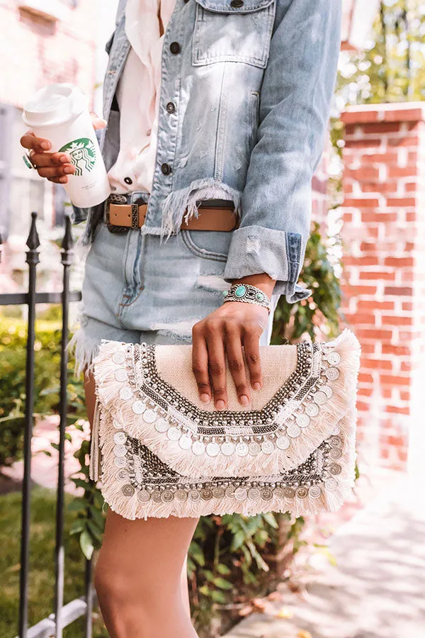 All The Way Embellished Clutch In Ivory