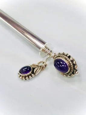 Amethyst Hair Stick, silver Hair Pin, shawl pin, sweater pin,